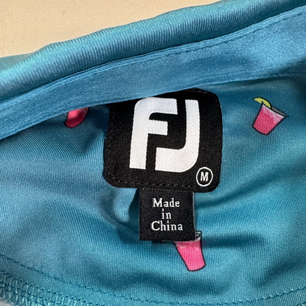 Footjoy Polo Men Sz M Cocktail Print Drink Blue Lisle Performance Golf Shirt - Picture 3 of 7